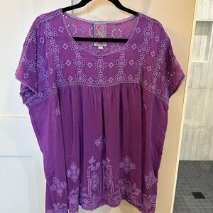 Johnny Was Purple Flutter Sleeve Blouse